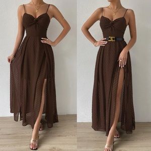 Boho Swiss dot twist front tie back cami dress